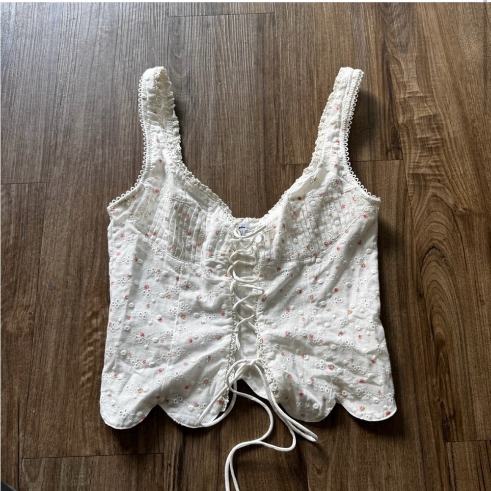 NWT Bydee Australia Anthena White Corset Lace-Up Floral Top